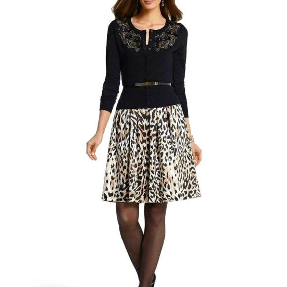 WHBM Sateen Leopard Print Pleated Skirt Sz 4 - Picture 1 of 10